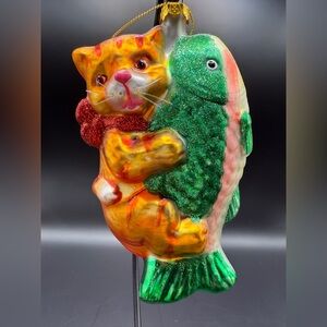 Festive Cat and Trout / Fish Christmas Ornament